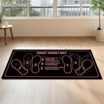tapis squat antidérapants couleurs noire rose verte jaune silhouettes pieds imprimées texture mate usage