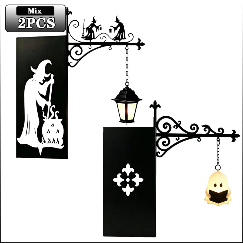 lampe table vintage sorcière citrouille halloween noir motif fleur rétro bibliothèque décoration