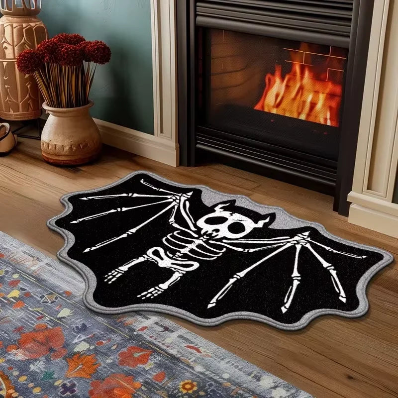 tapis halloween noir motif toile d'araignée squelette crâne décoration sol intérieur salon gothique
