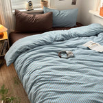 ensemble literie moderne rayures bleu marron housse couette taies oreiller adultes chambre