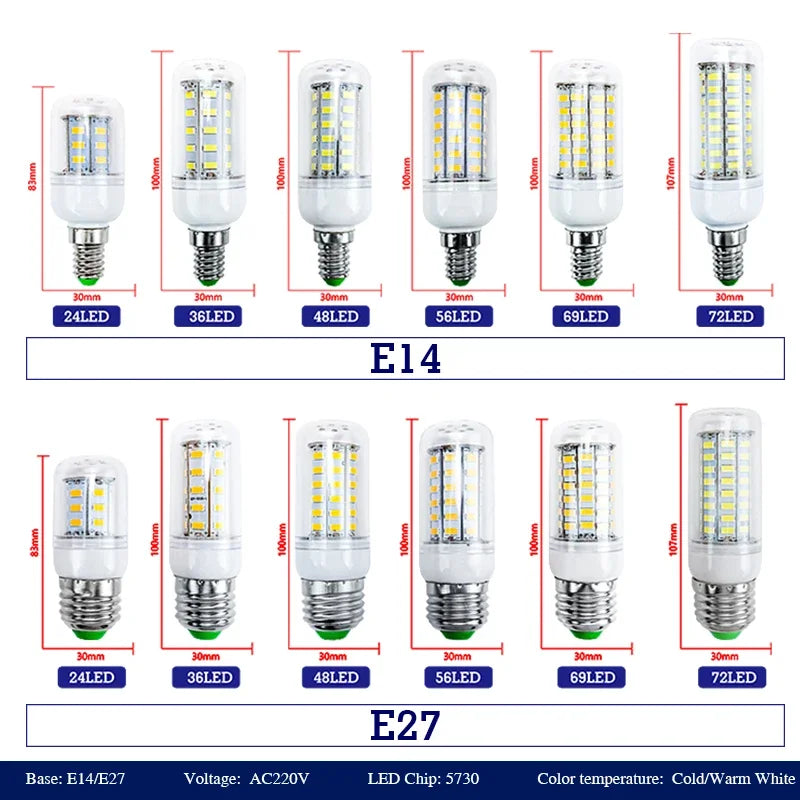 ampoules led e27 e14 blanc grains maïs moderne 360° vis 220v 50000h