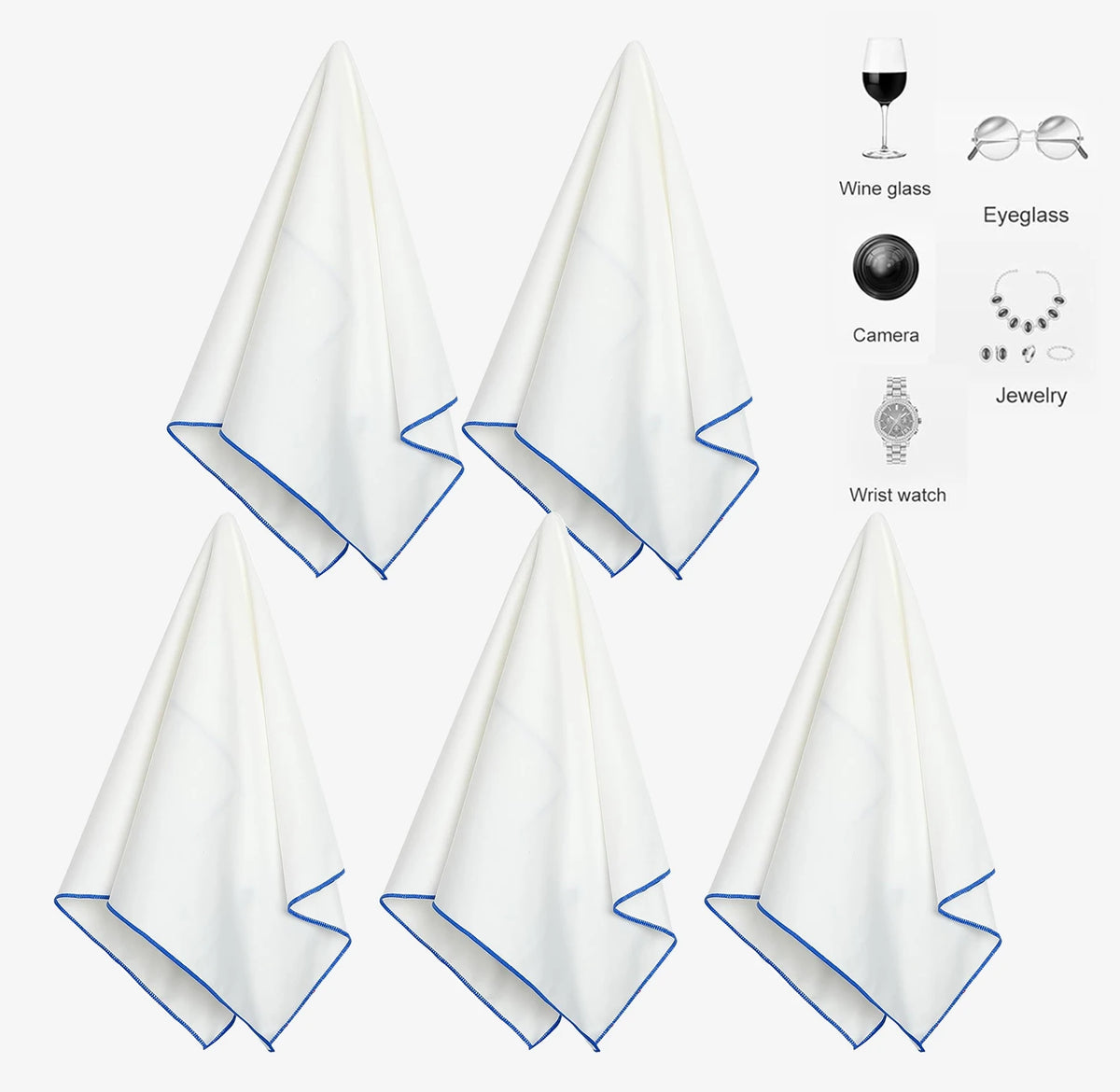 serviette polissage polyester coton blanc bleu opaque moderne 50x35cm zip rangement vin lunettes caméra