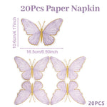 serviettes papier papillon violet rose bleu détails dorés fêtes usage unique pack 20 illustration