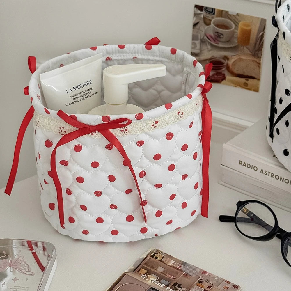boîtes rangement coton pliables rose blanc noir pois texturées