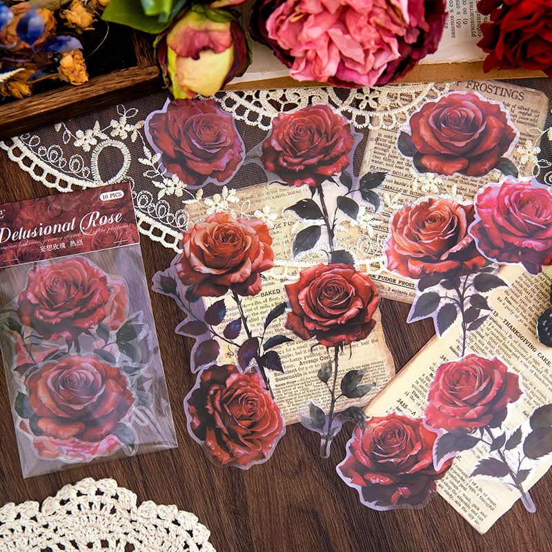 autocollants vintage roses papier ancien papillon adhésifs scrapbooking album journal intime décoratifs opaques 10