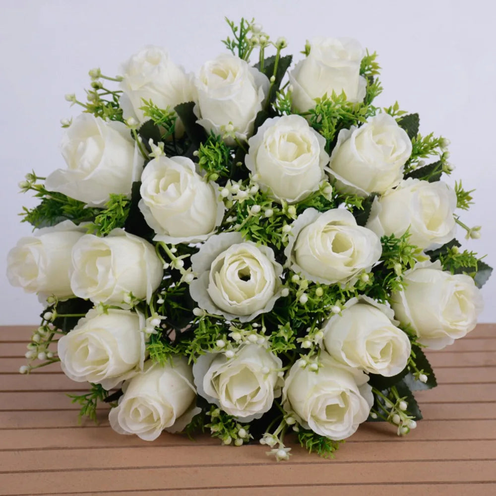 bouquet roses artificielles rouge orange bleu clair rose blanches intérieur décoration romantique classique anniversaire