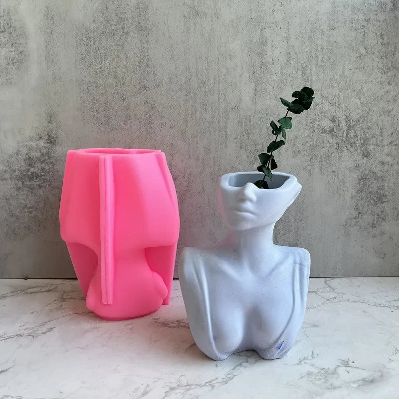 vase silicone rose blanc sculpté forme humaine contemporain minimaliste décoration maison résine ciment plâtre