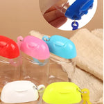 flacons rechargeables transparents modernes couleurs rouge rose bleu vert blanc jaune anneaux fixation couvercles