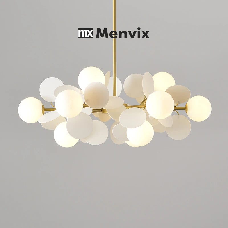 suspension lumineuse moderne multicolore boules translucides branches métalliques led salon chambre