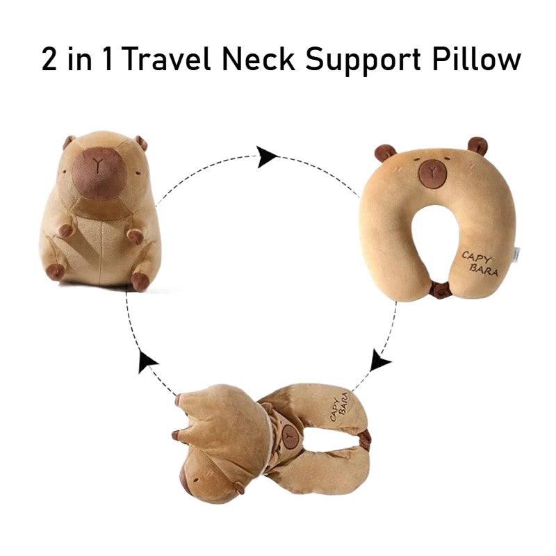 coussin support cou capybara peluche marron clair doux moelleux mignon voyage literie