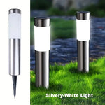 lampe solaire moderne led acier inoxydable imperméable jardin extérieur décoration gazon argenté blanc