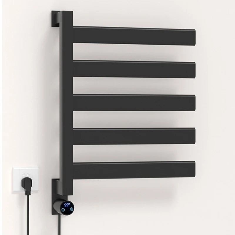 radiateur électrique mural noir fixations murales interrupteur numérique réglage température sèche serviettes moderne