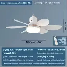 ventilateur lumière e27 blanc moderne minimaliste télécommande led silencieux chambre cuisine