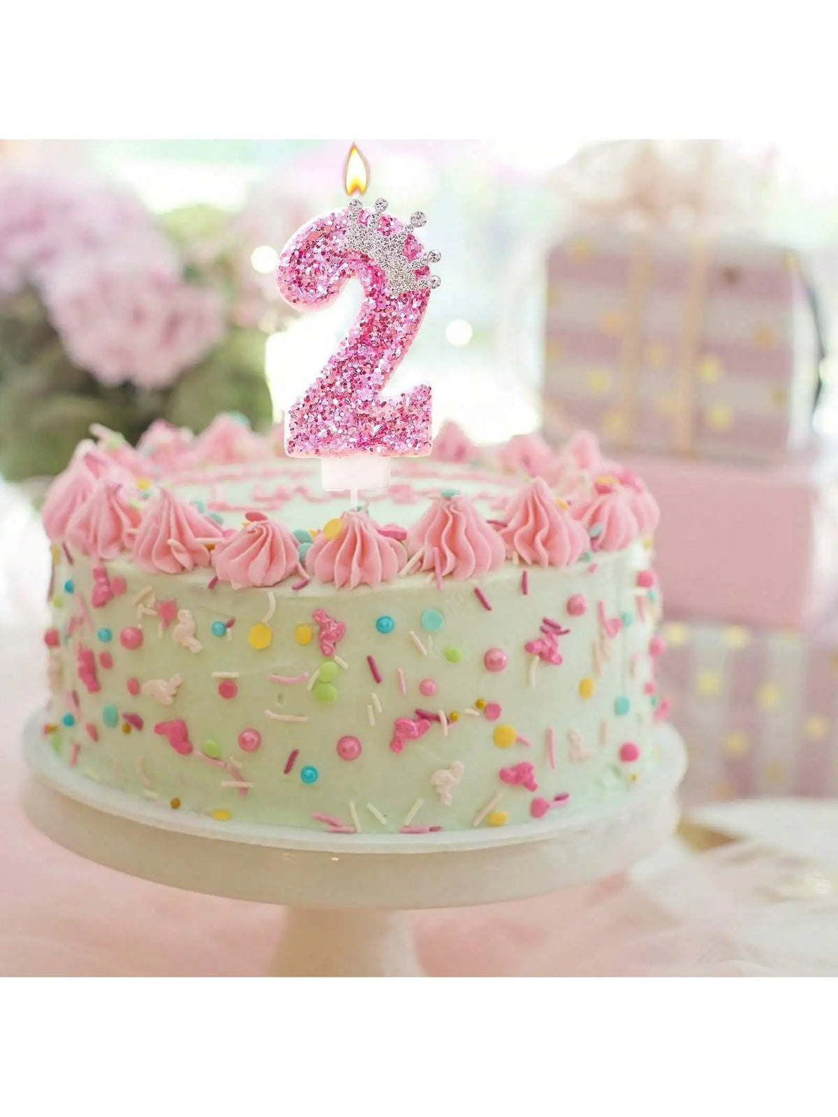 bougies anniversaire numérotées rose pâle brillantes décoratives festives filles couronne pailletée adhésif