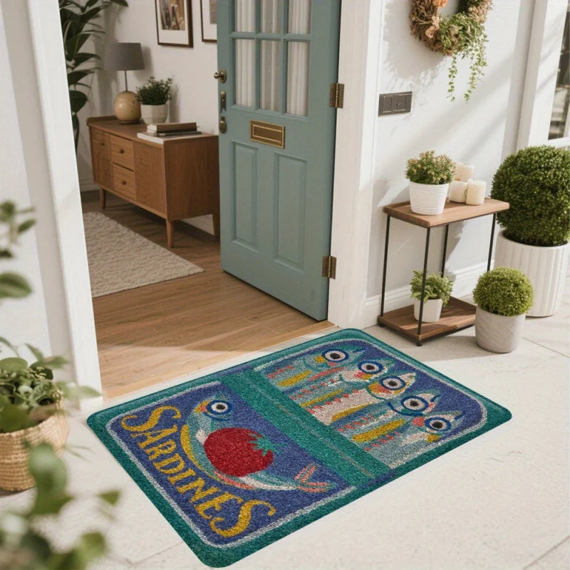 tapis antidérapant sardines bleu vert moderne salon chambre anti slip