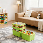 boîtes rangement transparentes empilables jouets colorés moderne poignées vert rose jaune