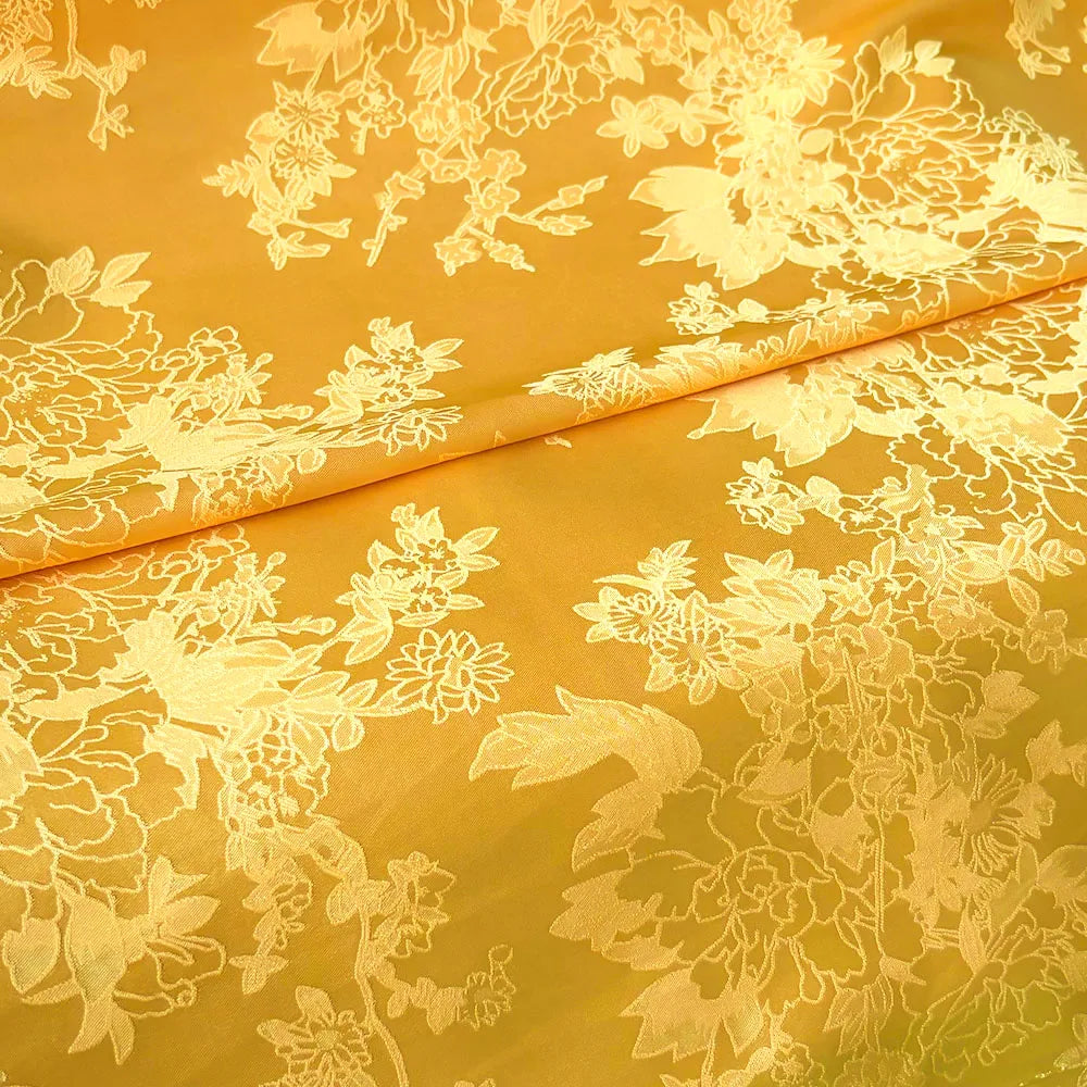 tissu floral or rose élégant classique satiné polyester largeur 150cm