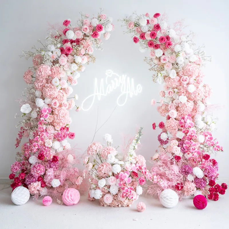 arche fleur artificielle rose blanc décoration mariage fête romantique décor intérieur événementiel décoratif