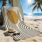 serviette plage géométrique moderne minimaliste rayures cercles or noir rapide absorption polyester rectangle