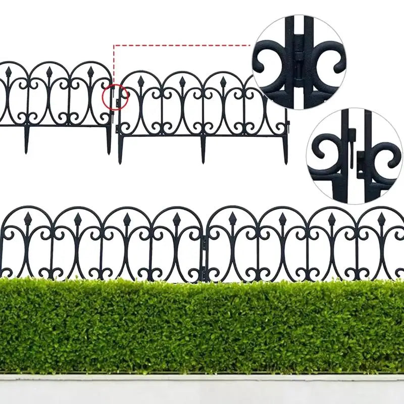 clôture jardin art nouveau floral noir piquets fixésextérieur patio fleurissement parterre