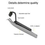 lampe uv led rechargeable noir rose clair clips tweezers intégrés application cils moderne pratique