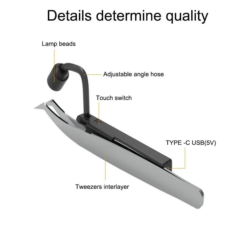 lampe uv led rechargeable noir rose clair clips tweezers intégrés application cils moderne pratique