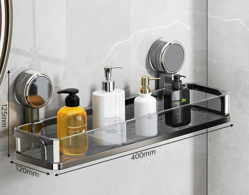 étagère salle bain moderne noir brillante adhésive minimaliste rangement pot crème pompe savon lotion