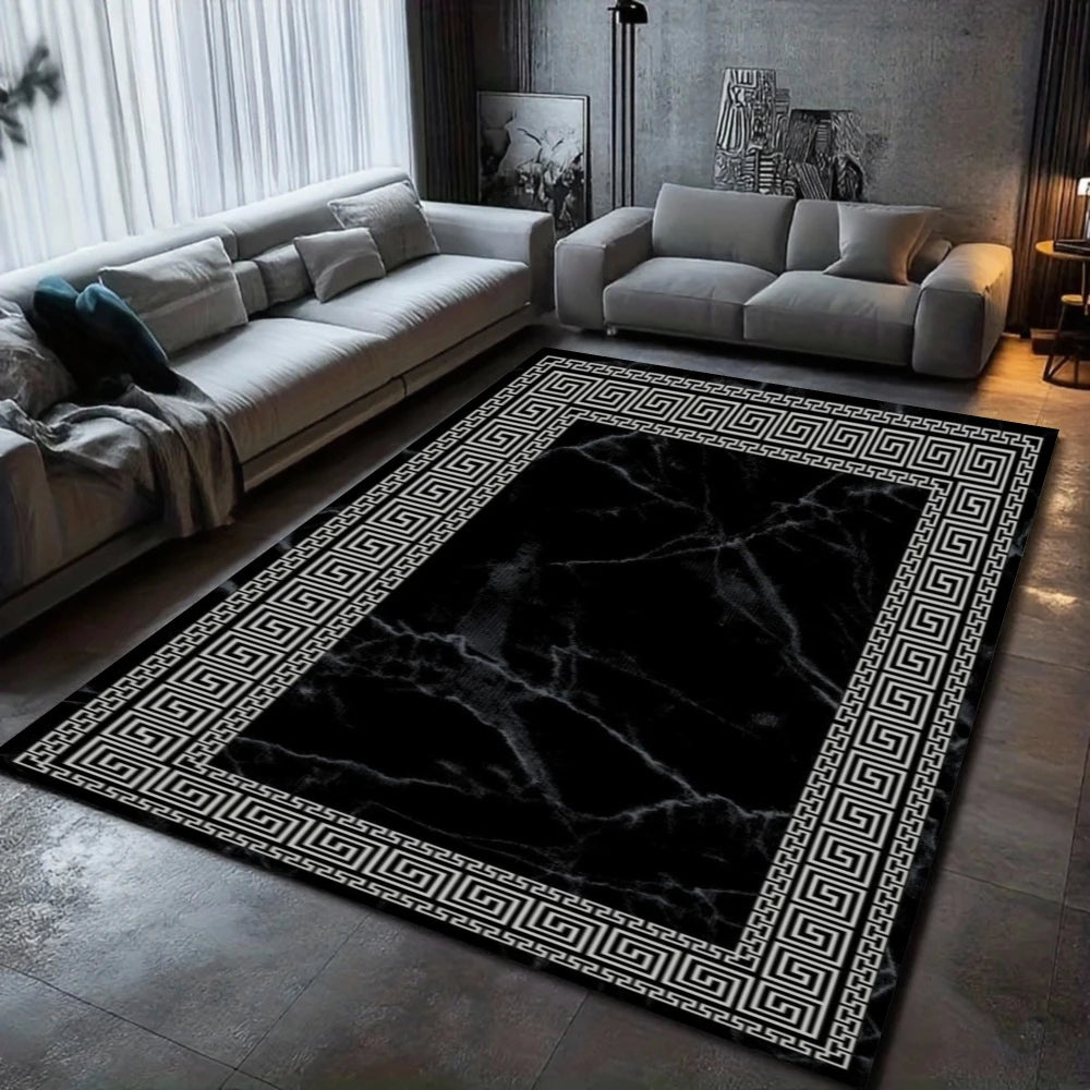 tapis marbre moderne noir blanc salon chambre décoration élégante polypropylène polyester 160cm 120cm