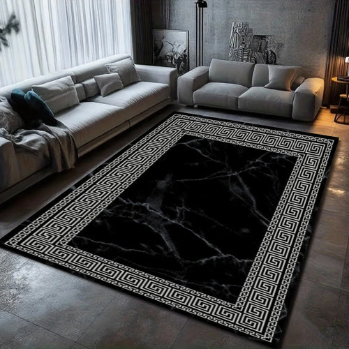 tapis marbre moderne noir blanc salon chambre décoration élégante polypropylène polyester 160cm 120cm