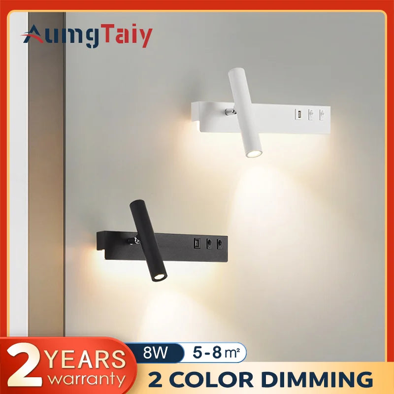 lampes murales led modernes usb rechargeable rotation 350° blanc noir
