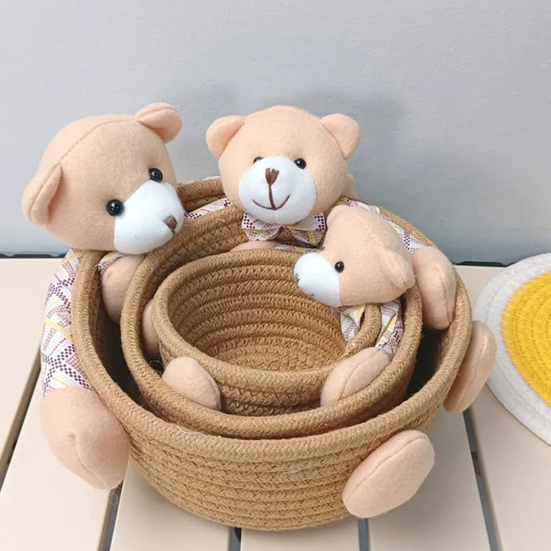 panier rangement corde tressée décoratif figurine lapin ours maison
