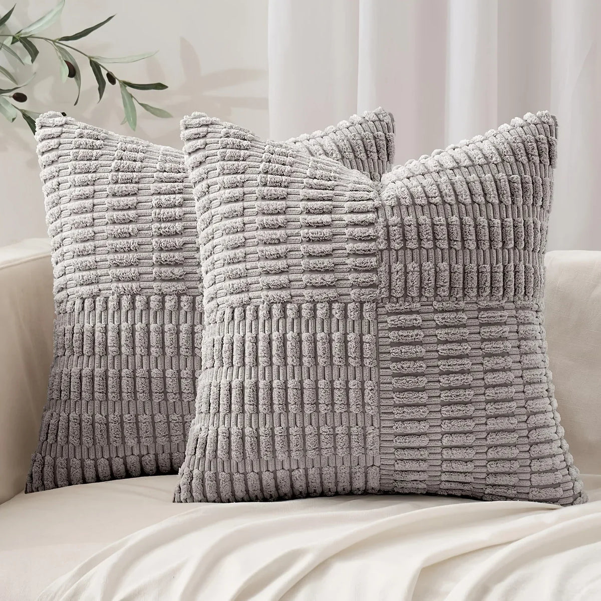 housse coussin carré moderne texture bleu marine polyester coton décoratif lit siège fixations blanc