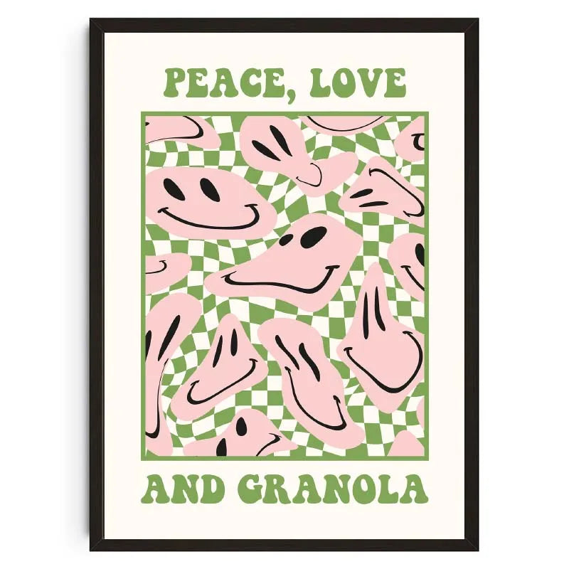 affiche pop art smiley géométrique moderne sans cadre couleur jaune rose bleu verte chambre