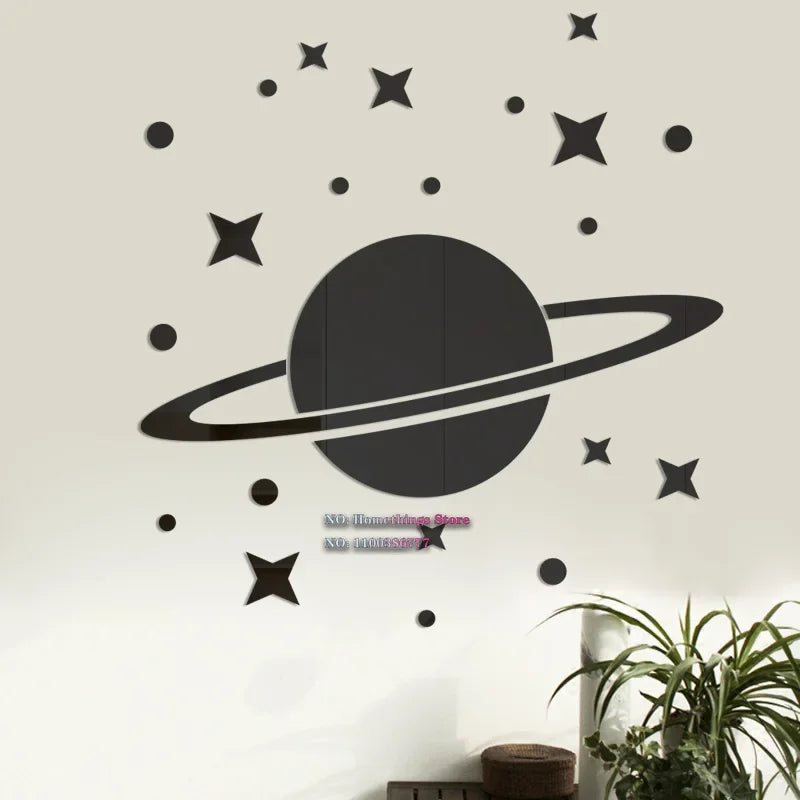 sticker mural astronautes planètes fusées étoiles moderne décoratif adhésif doré noir blanc