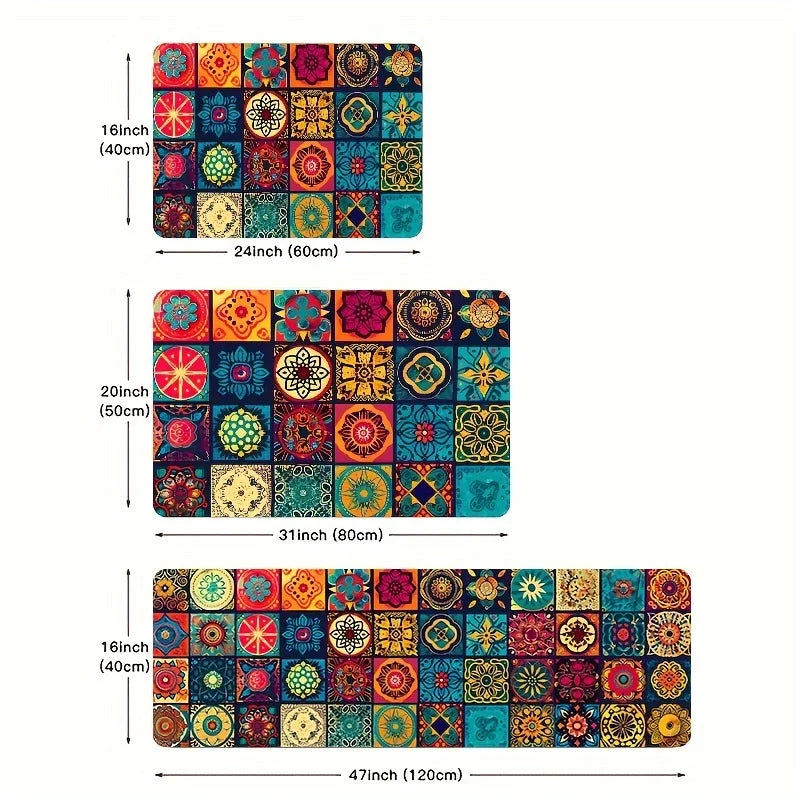 tapis boho chic multicolore motifs floraux géométriques variés salle bain