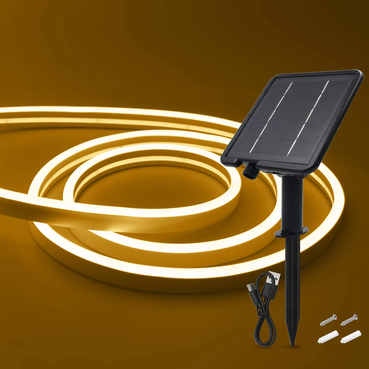 ruban led neon solaire blanc chaud flexible etanche decoration interieur exterieur