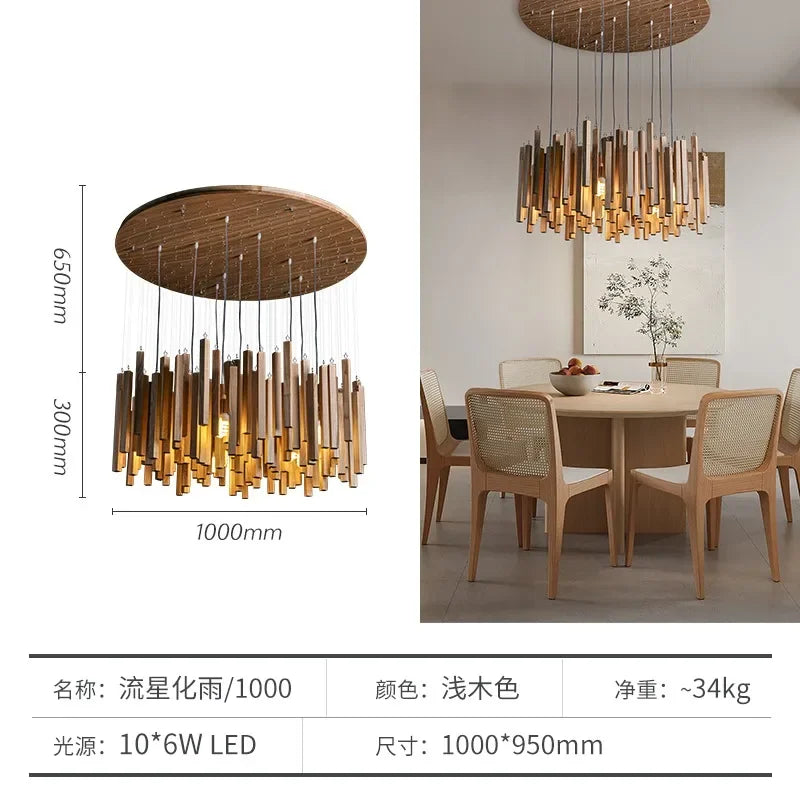 suspension lumineuse bois moderne ligne verticale marron clair finition brillante led scandinave