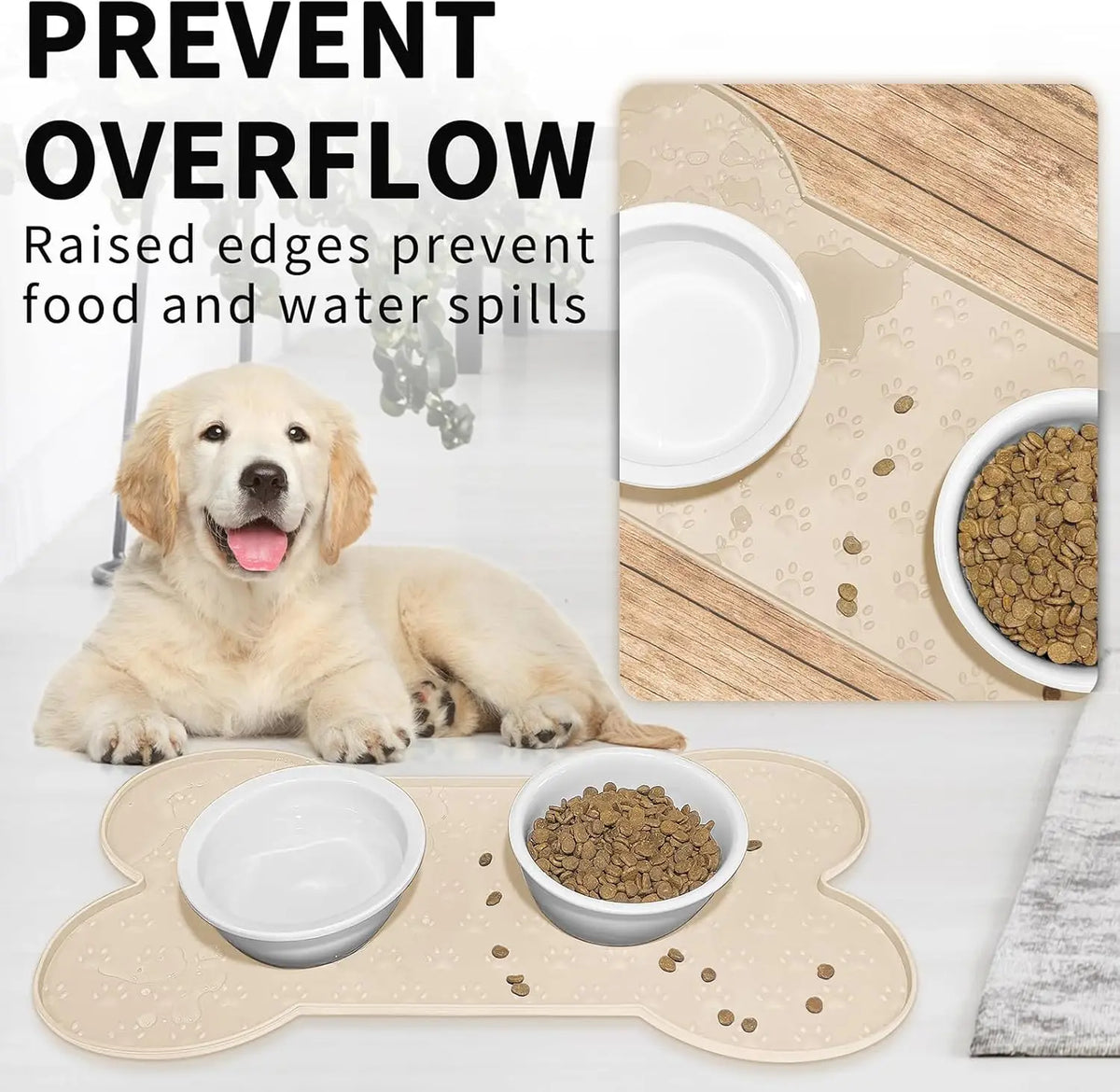 tapis animal imperméable beige clair imprimé pattes chien moderne bol