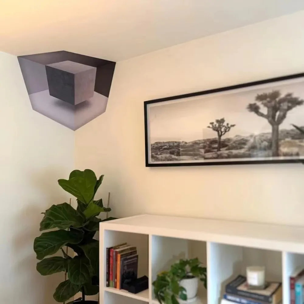 décoration murale 3d illusion optique adhésif cube géométrique maze gris blanc moderne