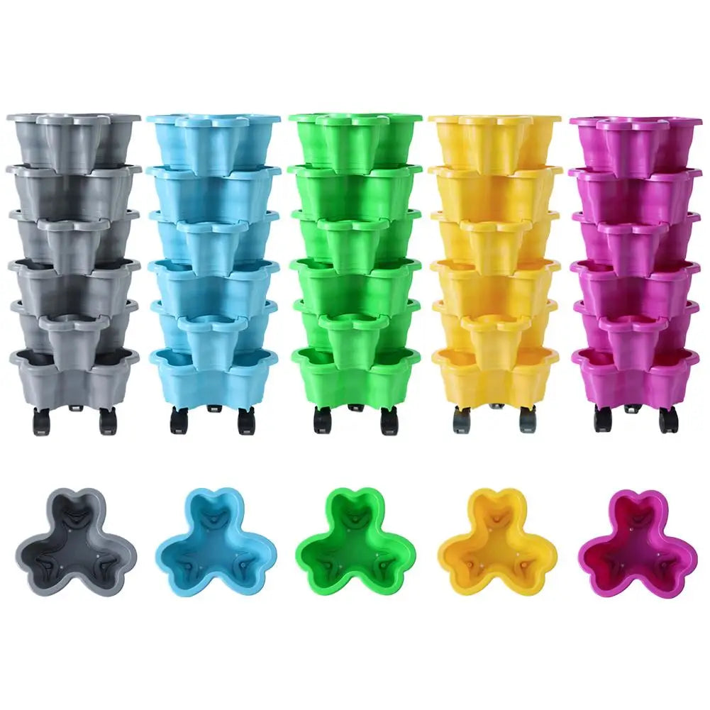 pots fleurs verticaux bleu vert jaune rose gris modernes pratiques roulettes niveaux