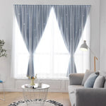 rideau moderne étoiles blancs gris clair bleu clair beige vert rose polyester translucide chambre