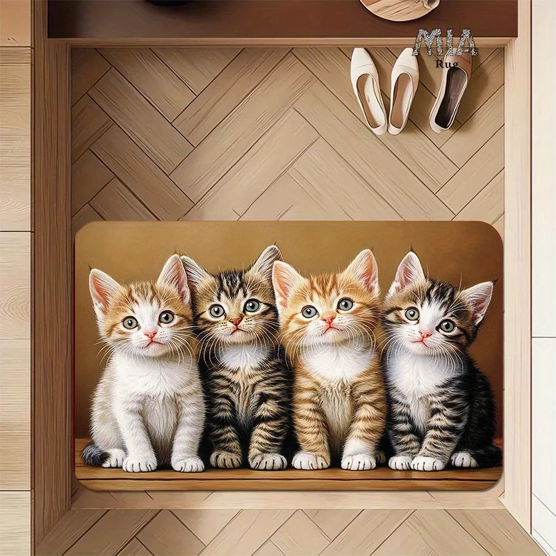 tapis dessin animé chatons marron blanc moderne résistant intérieur extérieur 60x90cm