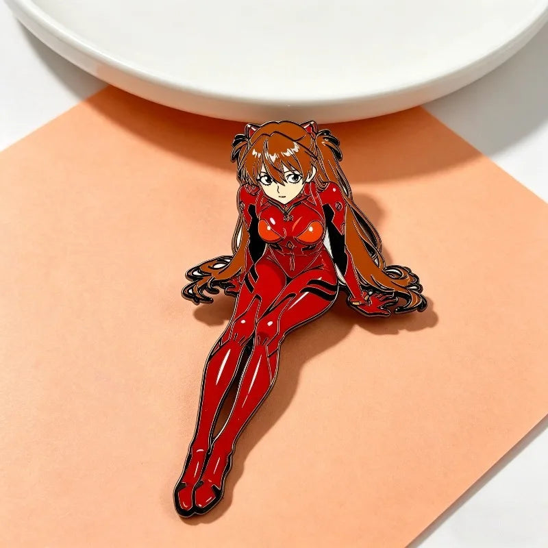 badge anime asuka rouge dessin animé brillant produit fini métal unisexe opacité