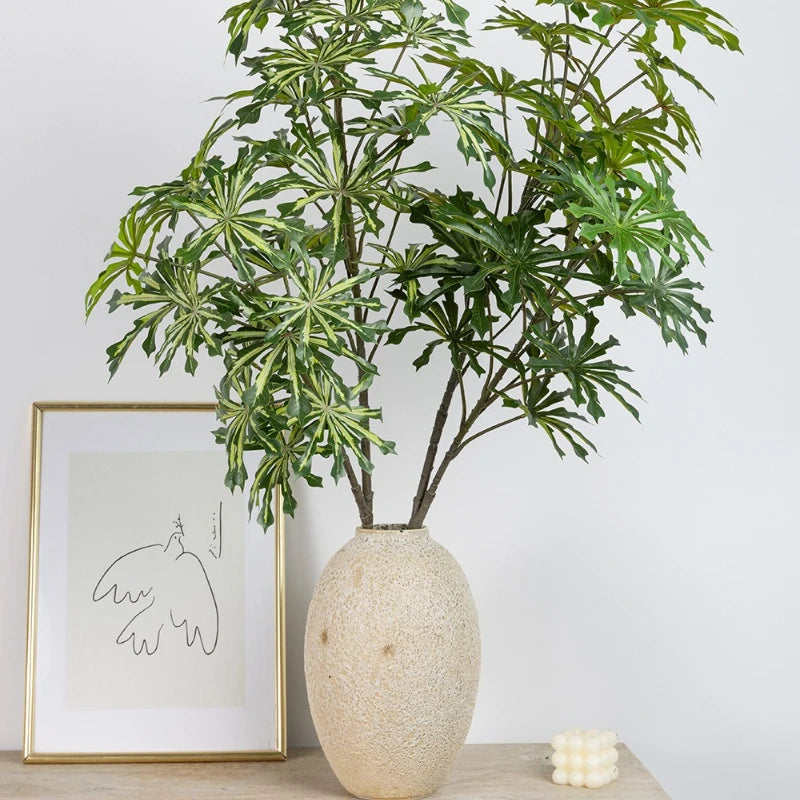 décoration intérieure plante artificielle feuilles vertes marbrées tige brune botanique 95cm haute