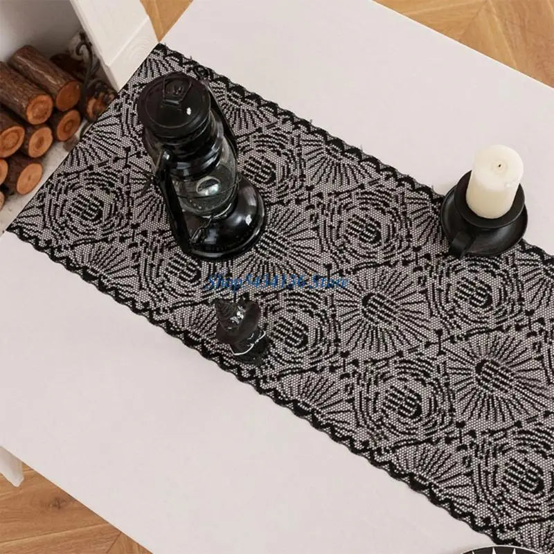 nappe noire halloween araignées toiles décorative polyester coton 30x100cm 30x150cm 30x180cm 30x200cm