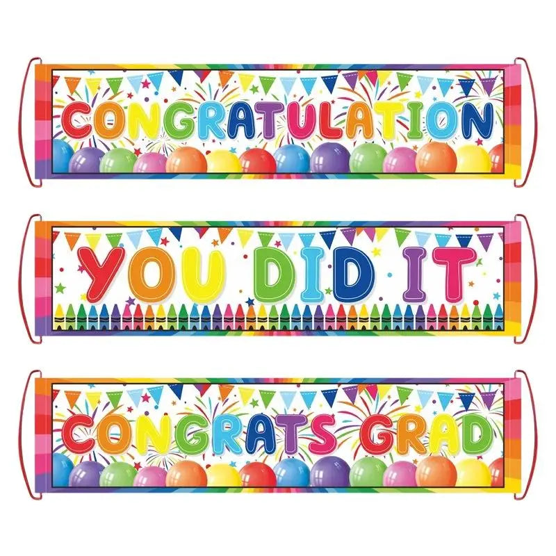 bannières multicolores festives graduation congrats grad you did it congratulation triangles étoiles crayons