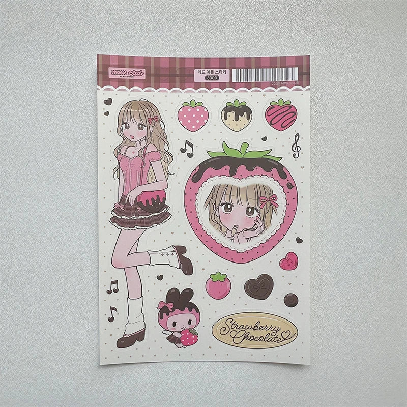 autocollants kawaii personnages dessins animés fruits coeurs notes musicales couleur rose blanc vert bleu