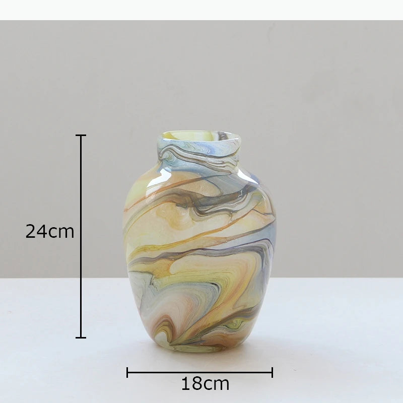 vase moderne opaques marbré blanc bleu gris rose vert jaune fleurs artificielles tableDecoration