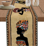 tableau lin géométrique ethnique beige noir orange bleu vert marron