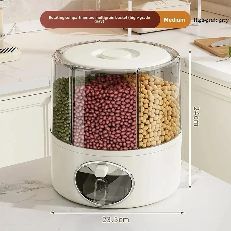 seau rangement rotatif riz céréales hermétique transparent plastique cuisine moderne gris